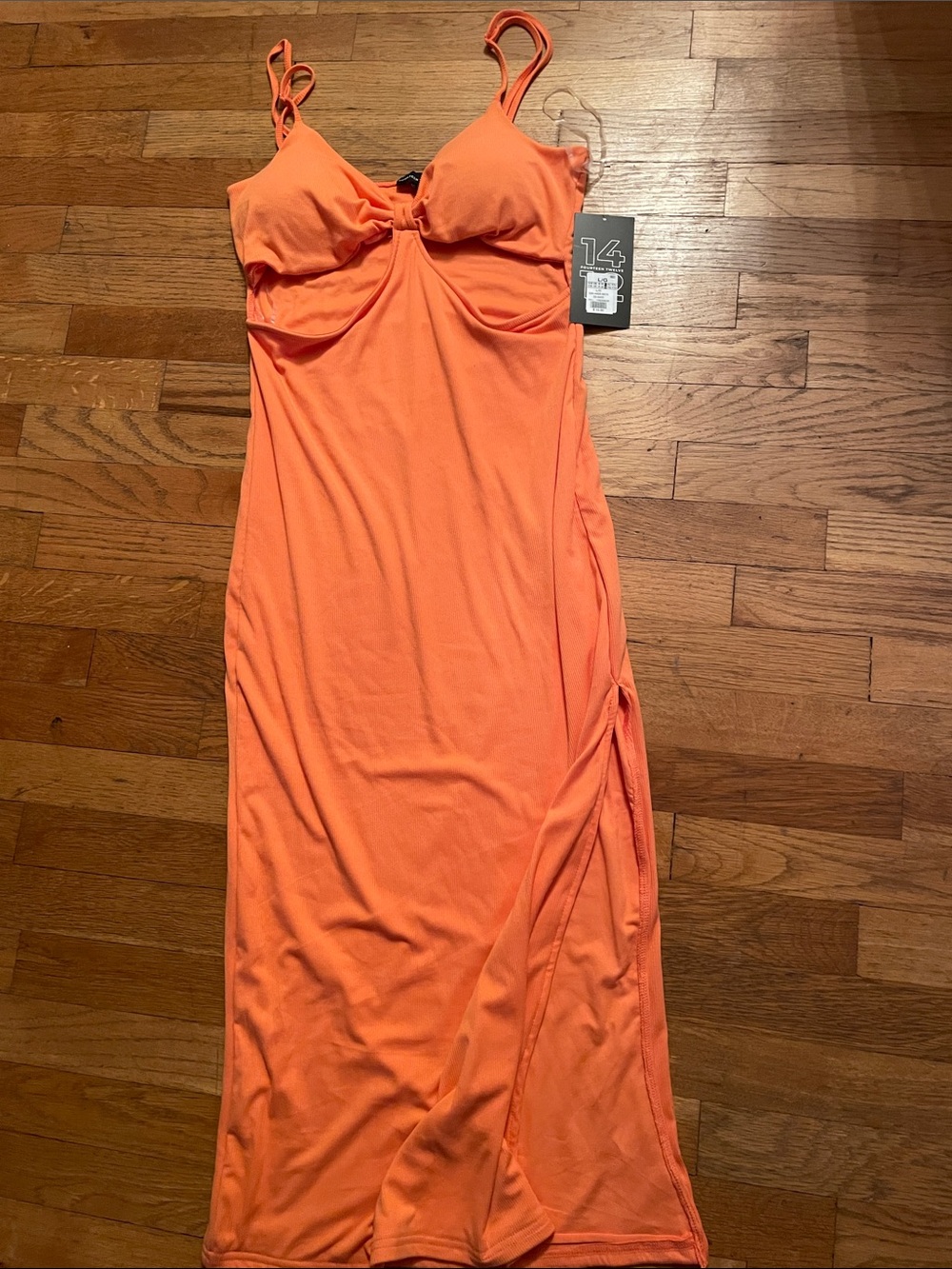 Orange Maxi Dress w Cut-Outs & Twist padded Bust